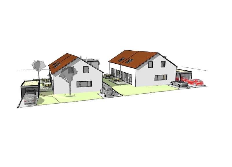 Zwei moderne Häuser mit Garagen